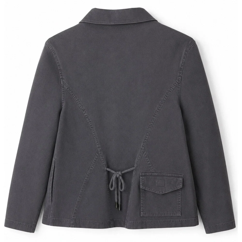 Johnny Was Gray Button Front Jacket Women's Size S Cotton Tie Back Utility Top